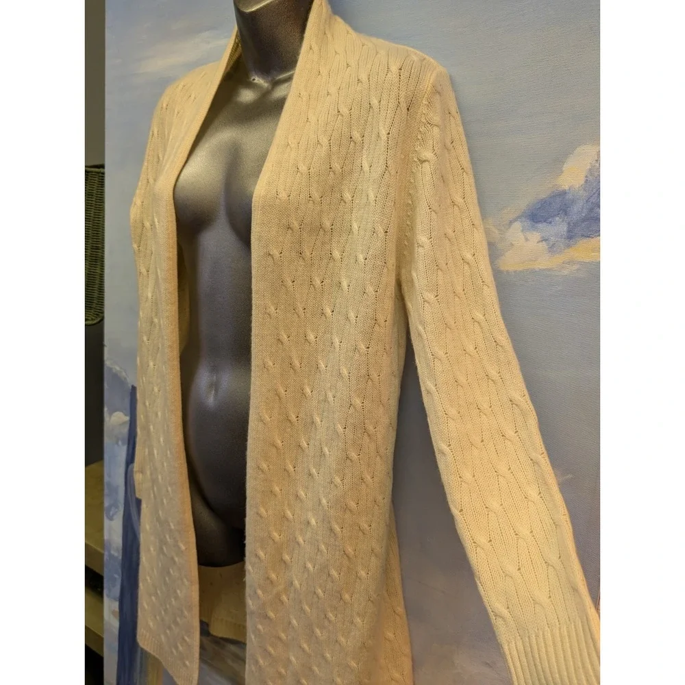 Cortland Park S 100% Cashmere Long Cable Knit Cardigan Ivory